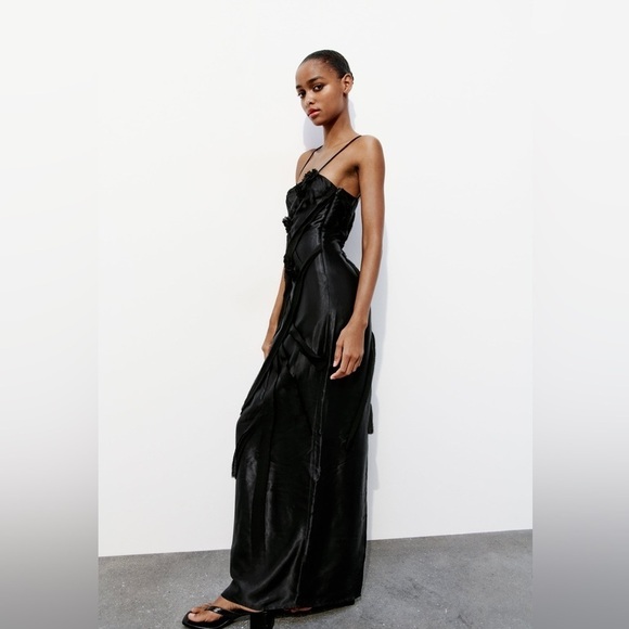 Zara Dresses & Skirts - NWT ZARA FLORAL SATIN EFFECT  DRESS